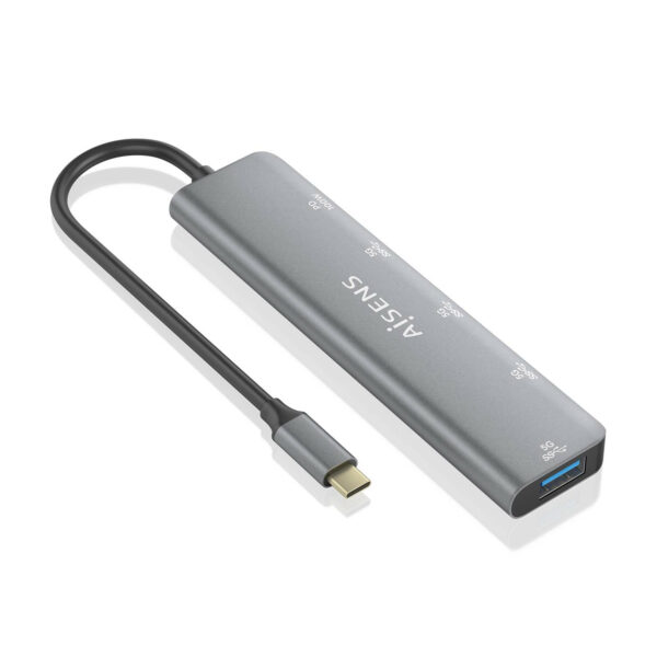 Hub USB 3.2 Gen1 5G USB-C, USB-C/M-1xUSB-C PD100W/H-1xUSB-C/H-3xUSB-A/H, Gris, 15cm