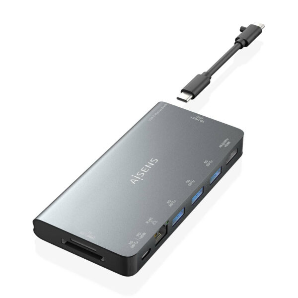 USB-C Dock 8 en 1, USB-C a 1xHDMI, 1xRJ45, 3xUSB-A, 1xUSB-C Datos+PD, 1xSD, 1xMicro SD, Gris, 10 cm