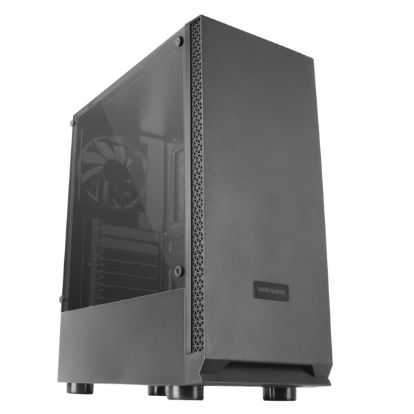 MCN2, Caja PC Gaming ATX, Ventana Lateral Completa, Rejilla Delantera, Diseño Cámara Dual, Ventilador Trasero 12cm, Negro