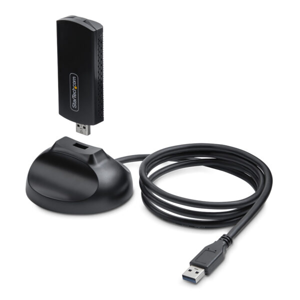 Adaptador USB Externo de Red Inalámbrica Wi-Fi 6E para Ordenador de Sobremesa o Portátil - NIC Inalámbrico de hasta 2402Mbps - Antena Plegable - WiFi 2,4/5/6GHz - 802.11b/g/n/ac/ax