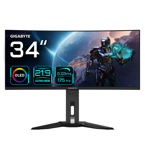 MONITOR GIGABYTE 34 MO34WQC,OLED,CURVO,3440 x 1440 (WQHD),0.23PP,1500:1,0,03MS,175HZ,2HDMI+1DP+3USB3.2+USB TYPE C,ALTAVOCES