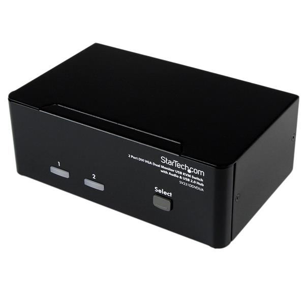 Conmutador Switch KVM de 2 Puertos Doble Monitor DVI VGA Audio 4 Puertos USB 1920x1200