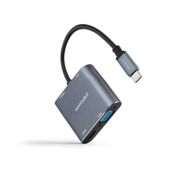 Conversor USB-C a HDMI/VGA/USB3.0/PD 15 cm, Gris