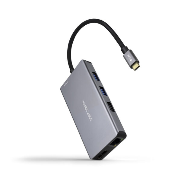 HUB USB-C 9 en 1, Conversor USB-C a 3 x USB-A + 2 x HDMI + RJ45 + TF + SD + USB-C PD 100W, Aluminio, 15 cm, Gris