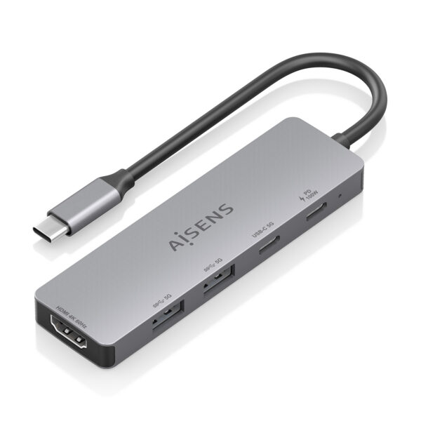 USB-C Dock 5 en 1, USB-C a 1xHDMI 2xUSB-A 1xUSB-C 1xUSB-C PD, Gris, 15cm