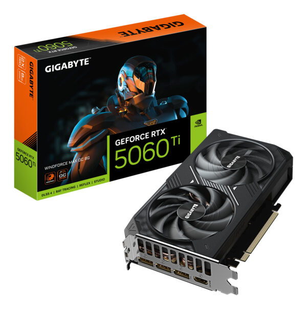 GeForce RTX 5060 Ti WINDFORCE MAX OC 8G Tarjeta Gráfica  8 GB GDDR7, 128 bits, PCI-E 5.0, 2617MHz Frecuencia del núcleo, 3 x DisplayPort, 1 x HDMI, NVIDIA DLSS 4, GV-N506TEAGLEMAX OC-8GD
