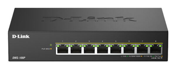 DMS-108P/E switch No administrado 2.5G Ethernet (100/1000/2500) Energía sobre Ethernet (PoE) Negro