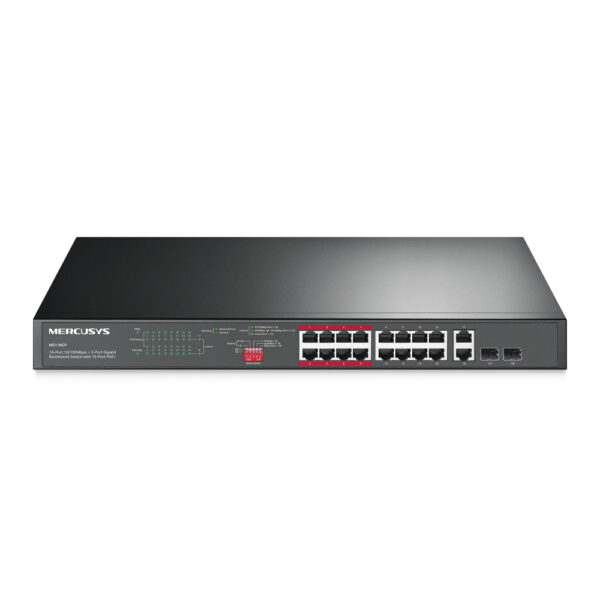 16-PORT 10/100MBPS+ 2-PORT GB RCK 16-PORT POE+ No administrado Fast Ethernet (10/100) Energía sobre Ethernet (PoE) Negro