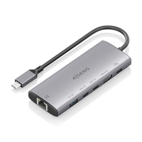 USB-C Dock 6 en 1, USB-C a 1xHDMI, 1xRJ45, 1xUSB-A 10G, 2xUSB-C 10G, 1xUSB-C PD, Gris, 20cm