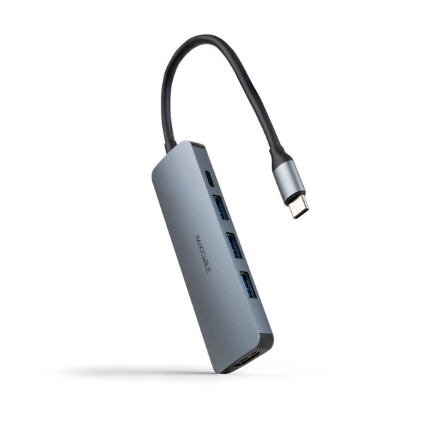 Hub USB-C 5 en 1, Conversor USB-C 3.1 a 3xUSB-A 3.0 + USB-C PD + HDMI, Aluminio, Gris, 18 cm