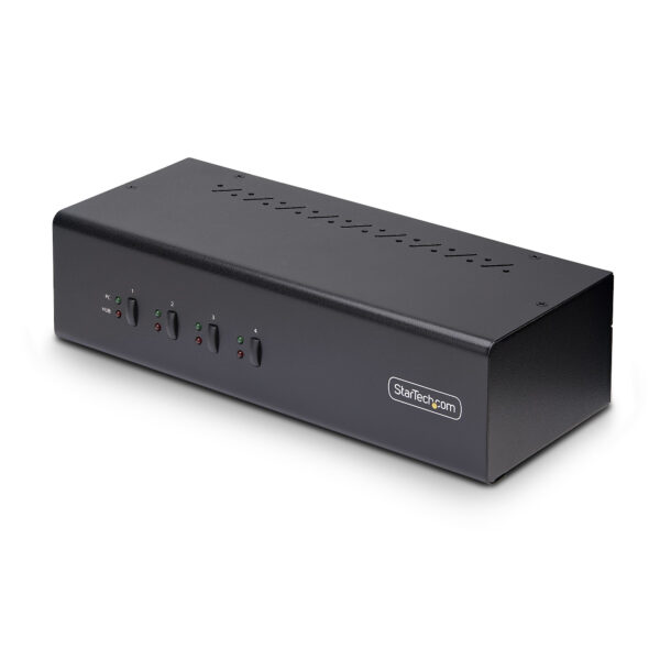 Switch Conmutador KVM de 4 Puertos y 2 Monitores DisplayPort - 4K 60Hz - Hub Ladrón 2 Puertos USB 5Gbps - 2x USB 2.0 HID - Teclas de Acceso Rápido y Botones - TAA