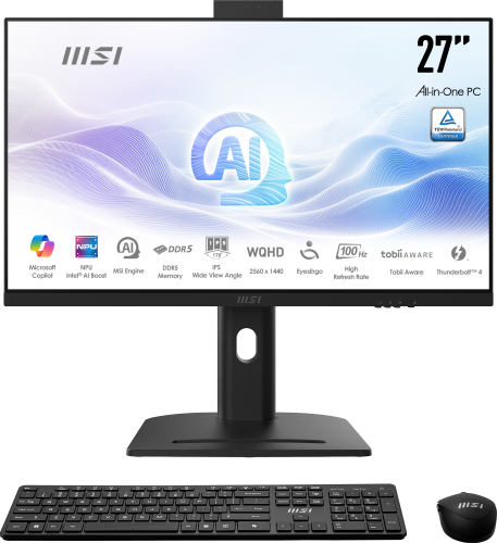 MSI AIO MODERN AM273Q AI 1UM-055ES. 27 IPS 2560x1440 (WQHD) 100HZ. INTEL ULTRA 7 155H. INTEL IRIS XE GRAPHICS.DDR5 32GB (16G*2). W11 PRO. NEGRO