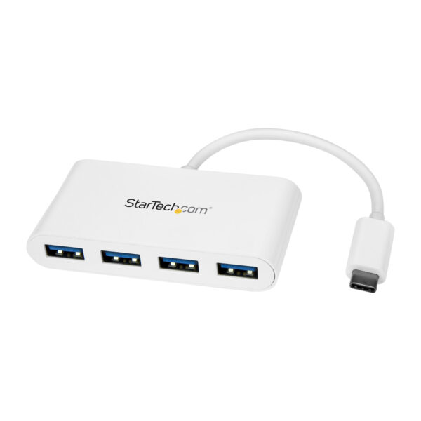 Hub Ladrón USB C con 4 Puertos USB-A (USB 3.0 SuperSpeed de 5Gbps) - Alimentado por el Bus USB - Concentrador Adaptador USB Tipo C a USB-A para Ordenador Portátil - Hub Ladrón Tipo C USB 3.2 Gen 1 - Blanco