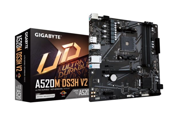 Placa base A520M DS3H V2 - Soporta CPUs AMD Ryzen serie 5000 AM4, hasta 4733 MHz DDR4 (OC), PCIe 3.0 x16, LAN GbE, USB 3.2 Gen 1