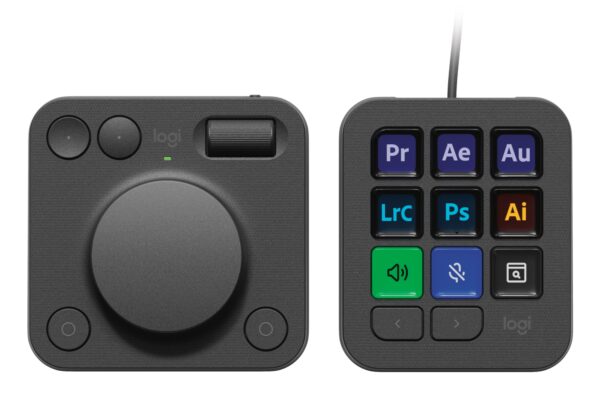 MX Creative Console, keypad programable con 9 teclas LCD personalizables y dial de control para diseño gráfico, edición de vídeo, fotografía, uso con Adobe, Zoom, Spotify, etc. Color Grafito