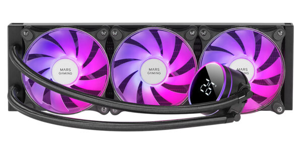 ML-LCD360, Refrigeración Líquida AIO, TDP 600W, 3x Ventiladores FDB ARGB 120mm, Pantalla LCD con Monitoreo de Temperatura, Bomba Opti-Chamber 3rd Gen, Multisocket Universal, Negro