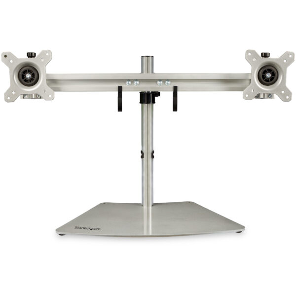 Soporte VESA para 2 Monitores - Soporte Ergonómico de Sobremesa para 2 monitores de 24" con Montaje VESA - con Base Independiente y Altura Ajustable- Soporte con Mástil - Plata