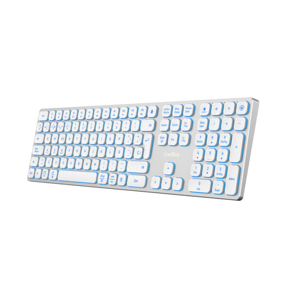 TECLADO INALAMBRICO RETROILUMINADO MOONLIGHT KEY B431 USB-C+BT5.1+RF2.4G BLANCO DE ALUMINIO