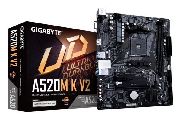 Placa base A520M K V2 - Compatible con CPUs AMD Ryzen serie 5000 AM4, hasta 5100MHz DDR4 (OC), PCIe Gen3 x4 M.2, LAN GbE, USB 3.2 Gen 1