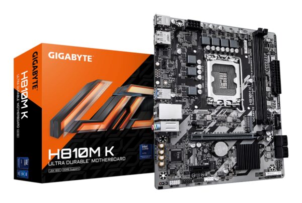 H810M K Placa Base  Procesadores Intel Core Ultra (Serie 2), VRM de 3+1+2 fases, hasta 6400 MHz DDR5, 1 x M.2 PCIe 4.0, LAN 1 GbE, USB 3.2 Gen 1