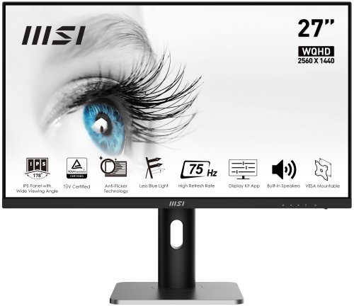 MSI MONITOR PRO MP273QP. 27 (69 CM) FRAME LESS. 2560x1440 (WQHD). 75HZ. NEGRO