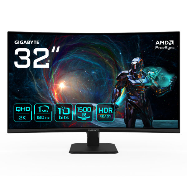 GS32QCA 31.5" Monitor Curvo para Gaming QHD - 2560 x 1440, 180Hz, 1ms, 250 cd/m², FreeSync, HDR Ready, HDMI 2.0, DisplayPort 1.4