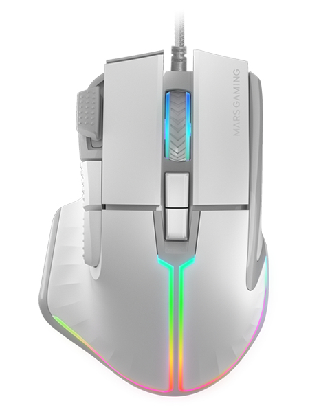 MM-XT, Ratón Gaming RGB, Diseño Ergonómico con Reposa Pulgar, Sensor Óptico 12800DPI, 9 Botones Configurables, Switches Huano, Software de Control, Compatibilidad Multiplataforma, Blanco