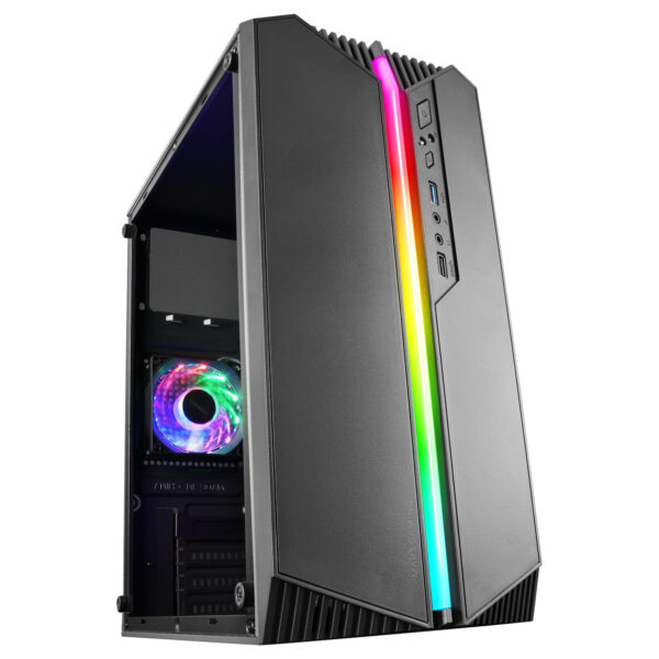 MC-S1 Negro, Caja PC Compacta Gaming Micro-ATX, Iluminación ARGB 12 Modos, Ventilador FRGB, Ventana Lateral Completa