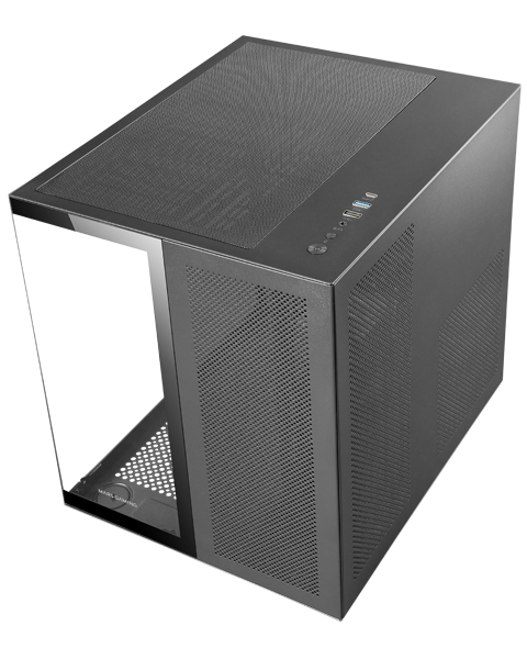 MC-NOVAM, Caja Compacta Custom MicroATX, Doble Ventana Cristal Templado Continuo, Estructura Modular Doble Cámara, Rejilla Frontal, Soporte Refrigeración Líquida, Conector USB-C, Negro