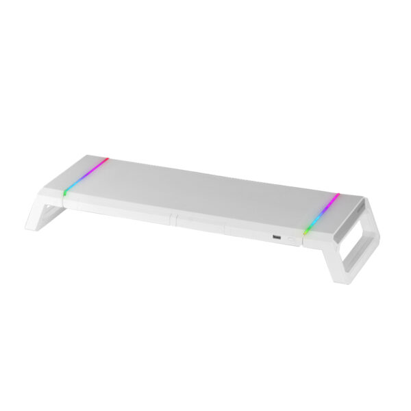 MGS-ONE Blanco, Soporte Monitor RGB Chroma, Tamaño Ajustable, Soporte Smartphone y Tablet, USB 2.0 Frontal