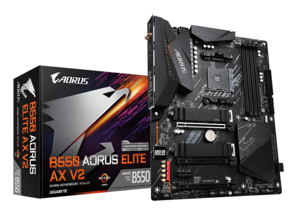 B550 AORUS ELITE AX V2 Placa base - Procesadores AMD Ryzen 5000, VRM de 12+2 fases, hasta 4733 MHz DDR4, 1xPCIe 4.0 + 1xPCIe 3.0 M.2, Wi-Fi 6E, LAN 2.5GbE, USB 3.2 Gen 2