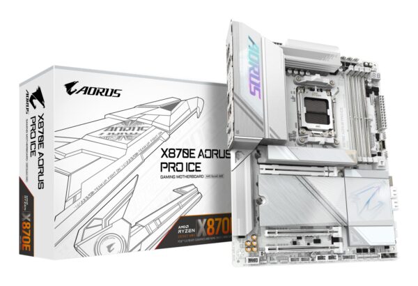 X870E AORUS PRO ICE Placa Base - Soporta CPUs AMD Ryzen 9000, 16+2+2 Fases VRM Digital, hasta 8000MHz DDR5 (OC), 3xPCIe 5.0 + 1xPCIe 4.0, Wi-Fi 7, 2.5GbE LAN, USB 4