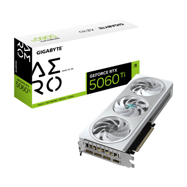 GeForce RTX 5060 Ti AERO OC 8G Tarjeta Gráfica  8 GB GDDR7, 128 bits, PCI-E 5.0, 2647 MHz Frecuencia del núcleo, 3 x DisplayPort, 1 x HDMI, GV-N506TAERO OC-8GD