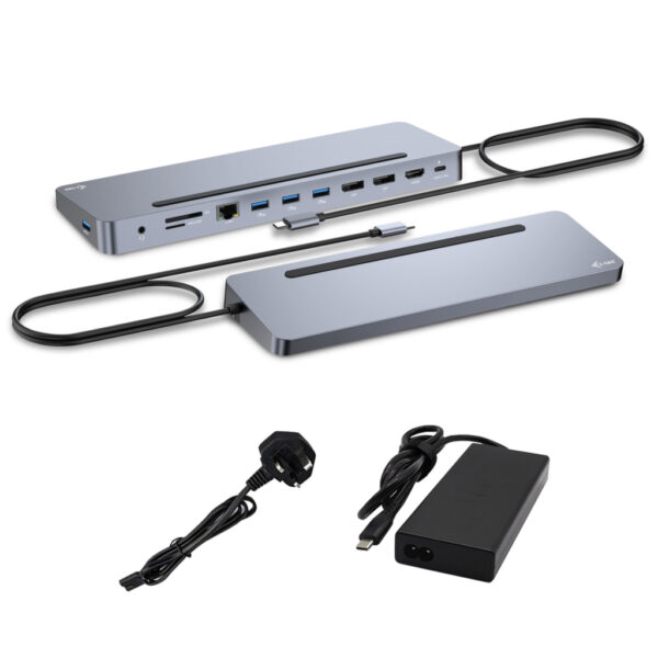 USB-C Metal Ergonomic 3x 4K Display Docking Station with Power Delivery 100 W + Universal Charger 100 W