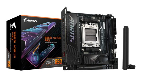 B850I AORUS PRO Placa Base - Compatible con procesadores AMD Ryzen Serie 9000, VRM digital de 8+2+1 fases, hasta 8400MHz DDR5 (OC), 1xPCIe 5.0 + 1xPCIe 4.0 M.2, 2.5LAN, WIFI 7, USB 3.2 Gen 2