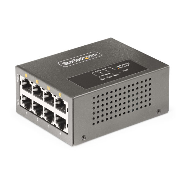 Switch PoE / PoE+ / PoE++ 802.3af/802.3at/802.3bt de 4 Puertos - 95W - 160W de Capacidad de Potencia - Inyector Power over 5/2.5/1G Ethernet Ethernet (NBASE-T) - sin Gestionar - para Carril DIN / Pared