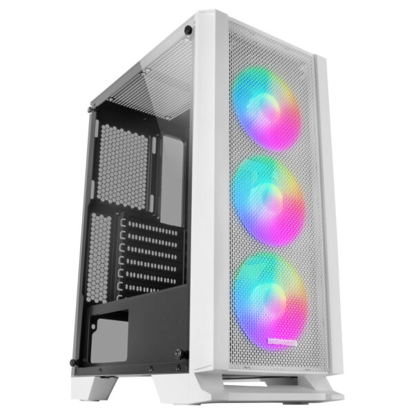 MC-C, Caja PC ATX, Panel Frontal Metal-Mesh, Cristal Templado, 3 Ventiladores Frontales FRGB 120mm, Blanco