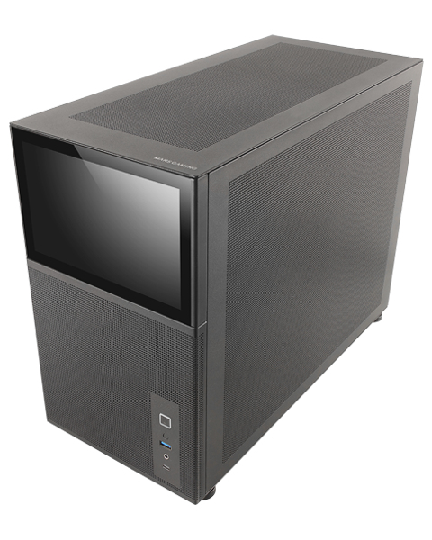 MC-LCD, Caja PC Compacta Micro-ATX, Pantalla LCD IPS 8", Rejilla Mesh Lateral, Superior y Frontal, Ventana Lateral Cristal Templado, Minitorre Gaming con Diseño de Panel Modular, Negro