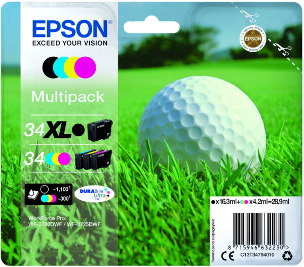 Golf ball C13T34794010 cartucho de tinta 1 pieza(s) Original Alto rendimiento (XL) Negro, Cian, Magenta, Amarillo