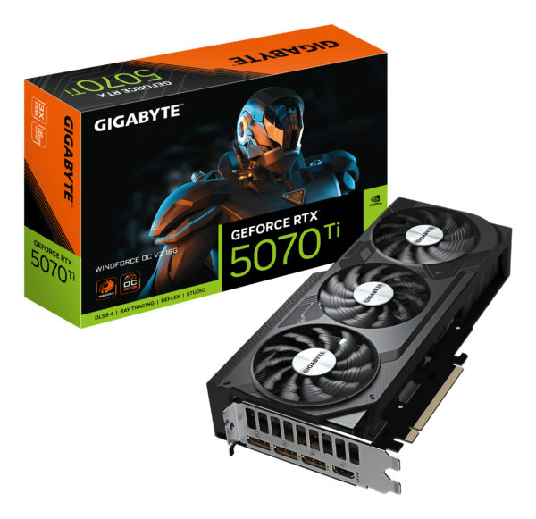 GeForce RTX 5070 Ti WINDFORCE OC V2 16G Tarjeta Gráfica - 16GB GDDR6, 256bit, PCI-E 5.0, 2497 MHz Frecuencia del Núcleo, 3 x DisplayPort, 1 x HDMI, GV-N507TWF3OCV2-16GD