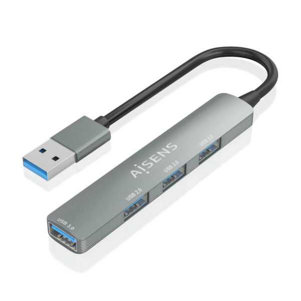 HUB USB 3.0 Aluminio, 1xUSB3.0 A/H+3xUSB2.0 A/H, Gris, 10cm