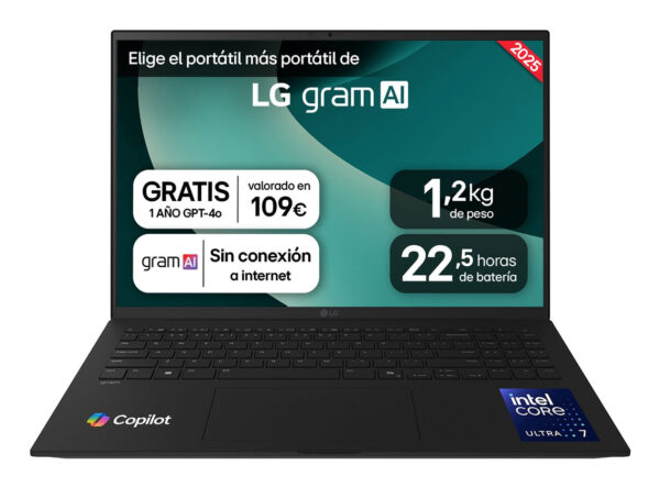 Gram 16ZD90T-G.AX88B ordenador portatil Intel Core Ultra 7 255H Portátil 40,6 cm (16") WQXGA 32 GB LPDDR5x-SDRAM 1 TB SSD Wi-Fi 7 (802.11be) FreeDOS Español Negro