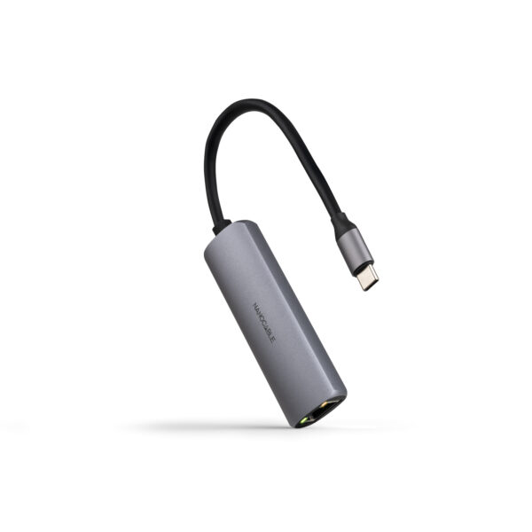 Adaptador USB-C 3.1 a RJ45, con PD 100W, USB-C/M, Aluminio, Color Gris, 18 cm