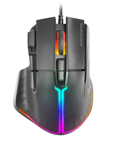 MM-XT, Ratón Gaming RGB, Diseño Ergonómico con Reposa Pulgar, Sensor Óptico 12800DPI, 9 Botones Configurables, Switches Huano, Software de Control, Compatibilidad Multiplataforma, Negro
