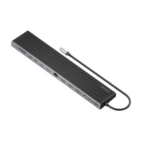 USB-C Dock 13 en 1, USB-C A 2xHDMI, 1xDisplayPort, 1xRJ45, 3xUSB-A, 2xUSB-C, 1xUSB-C PD, 1xSD, 1xMicro SD, 1xAudio, 1xRanura Kensington, 30cm