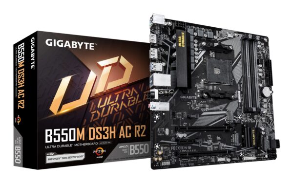 B550M DS3H AC R2 Placa base - Procesadores AMD Ryzen 5000, VRM de 5+3 fases, hasta 4733 MHz DDR4 (O.C.), 1x M.2 PCIe 4.0 + 1x M.2 PCIe 3.0, Wi-Fi 5, LAN 1 GbE, USB 3.2 Gen 1