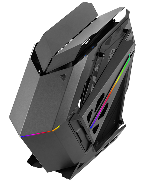 MC-TITAN, Caja Gaming RGB XXL ATX, Doble Tira LED e Iluminación Frontal ARGB, Hub Iluminación + Mando a Distancia, Compatible con Placas Base ARGB, Soporte Refrigeración Líquida, Negro
