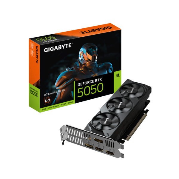 GeForce RTX 5050 OC Low Profile 8G Tarjeta Gráfica - 8GB GDDR6, 128bit, PCI-E 5.0, 2587MHz Frecuencia del núcleo, 2 x DP, 2 x HDMI, NVIDIA DLSS 4, GV-N5050OC-8GL