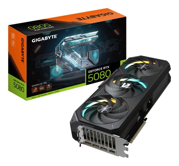 GeForce RTX 5080 GAMING OC 16G Tarjeta Gráfica - 16GB GDDR7, 256 bits, PCI-E 5.0, 2730MHz Core Clock, 3 x DisplayPort, 1 x HDMI, GV-N5080GAMING OC-16GD