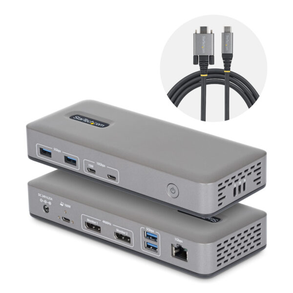 Docking Station USB-C de 2 Monitores DisplayPort - 4K 60Hz - Red Ethernet de 1Gbps - Dock Multipantalla - PD de 100W para Carga de Portátiles - Replicador de Puertos sin Controladores